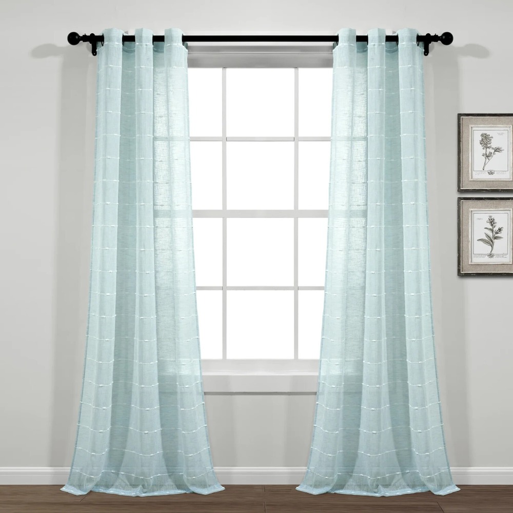 Lush Decor Store Farmhouse Sheer Window Curtain Panels Blue 38X84‎ Set